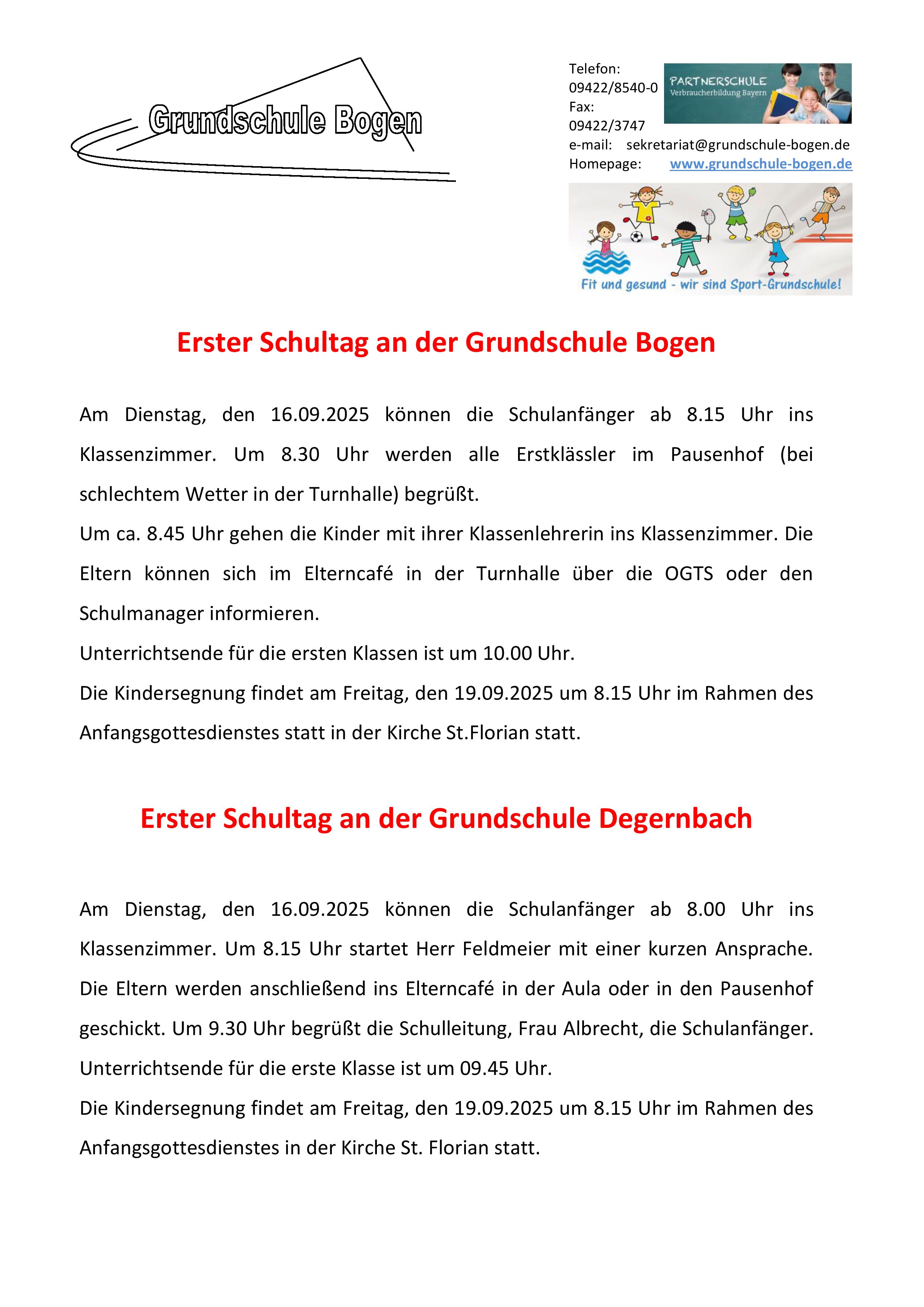 Ablauf erster Schultag